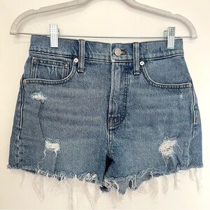 Madewell The Perfect Jean Short High Rise Destroyed Chewed Hem Light Wash